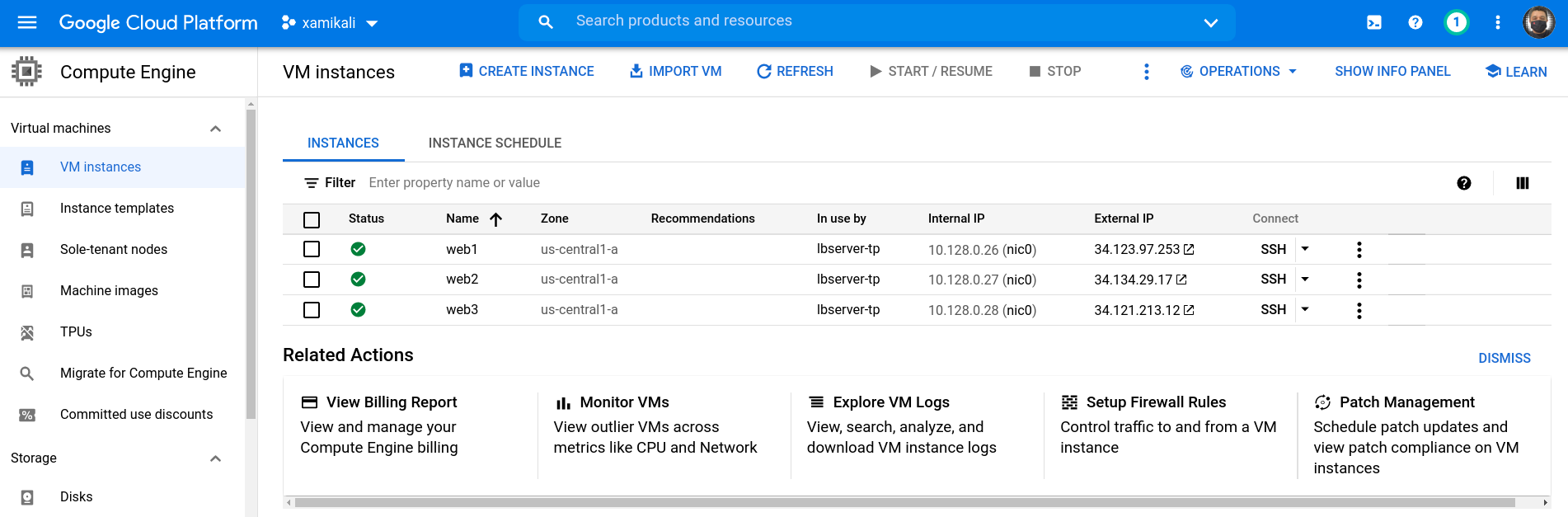gce web instances