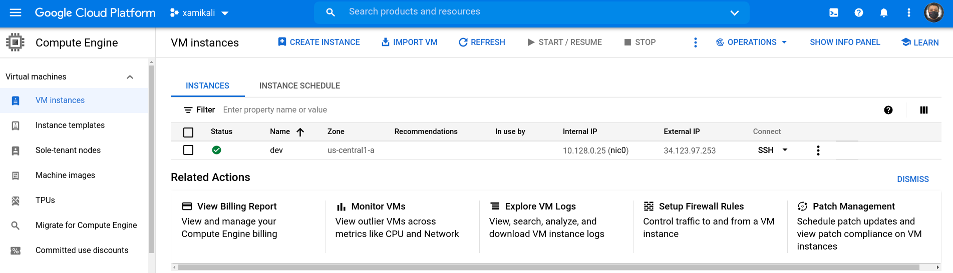 test vm instance
